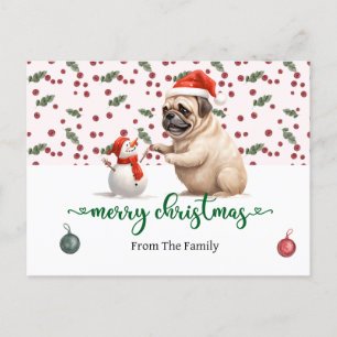 Pug Dog Kerstthema Briefkaart