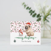 Pug Dog Kerstthema Briefkaart (Staand voorkant)