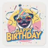 Pug Dog Kleurrijk Vierkante Sticker (Voorkant)