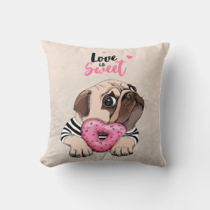 Pug Dog Love is Sweet Gift, Pug Lover Gift Idee Kussen
