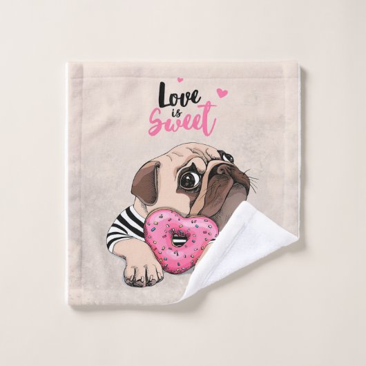 Pug Dog Love is Sweet Gift, Pug Lover Gift Idee Washandje (Wasdoekje)