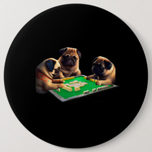 Pug Dog Mahjong Funny met Letters Mannen Funny Clo Ronde Button 6,0 Cm