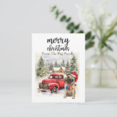 PUG Dog Merry Kerstmis op Red Gold marble Feestdagenkaart (Staand voorkant)