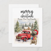 PUG Dog Merry Kerstmis op Red Gold marble Feestdagenkaart (Voorkant / Achterkant)