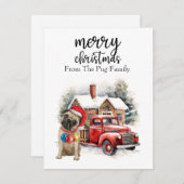PUG Dog Merry Kerstmis op Red Gold marble Feestdagenkaart (Voorkant / Achterkant)