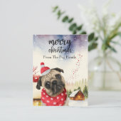 PUG Dog Merry Kerstmis op Red Gold marble Feestdagenkaart (Staand voorkant)
