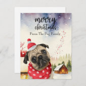 PUG Dog Merry Kerstmis op Red Gold marble Feestdagenkaart (Voorkant / Achterkant)