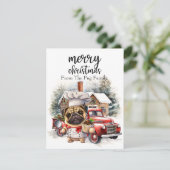 PUG Dog Merry Kerstmis op Red Gold marble Feestdagenkaart (Staand voorkant)