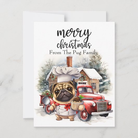 PUG Dog Merry Kerstmis op Red Gold marble Feestdagenkaart (Voorkant)