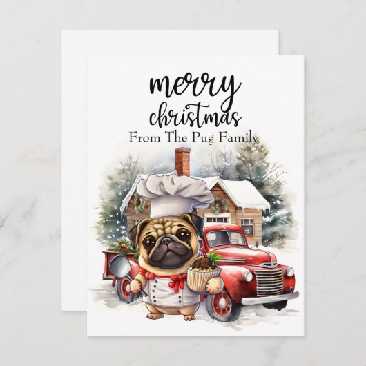 PUG Dog Merry Kerstmis op Red Gold marble Feestdagenkaart (Voorkant / Achterkant)