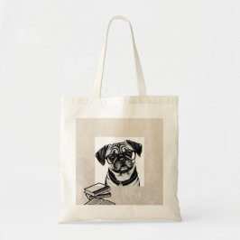 Pug Dog met Glasses and Books Tas
