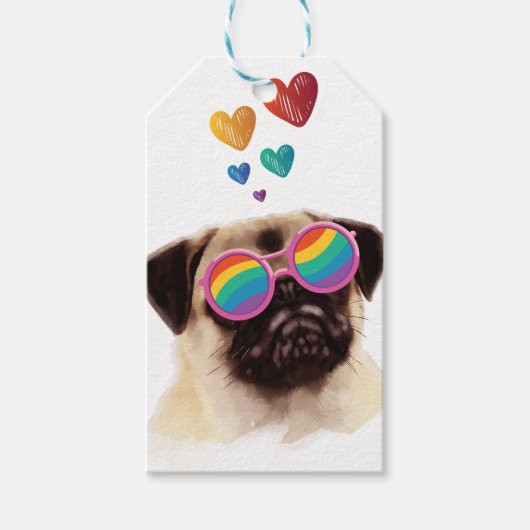 Pug Dog met Hearts Valentijnsdag Cadeaulabel (Voorkant)