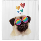 Pug Dog met Hearts Valentijnsdag Douchegordijn (Voorkant)