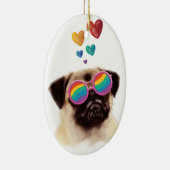 Pug Dog met Hearts Valentijnsdag Keramisch Ornament (Rechts)