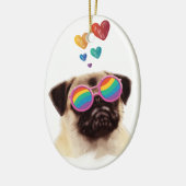 Pug Dog met Hearts Valentijnsdag Keramisch Ornament (Links)
