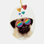 Pug Dog met Hearts Valentijnsdag Keramisch Ornament (Achterkant)