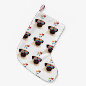 Pug Dog met Hearts Valentijnsdag Kleine Kerstsok (Voorkant (Hangend))