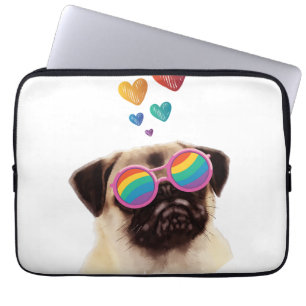 Pug Dog met Hearts Valentijnsdag Laptop Sleeve