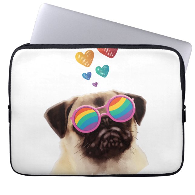 Pug Dog met Hearts Valentijnsdag Laptop Sleeve (Voorkant)