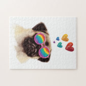 Pug Dog met Hearts Valentijnsdag Legpuzzel (Horizontaal)