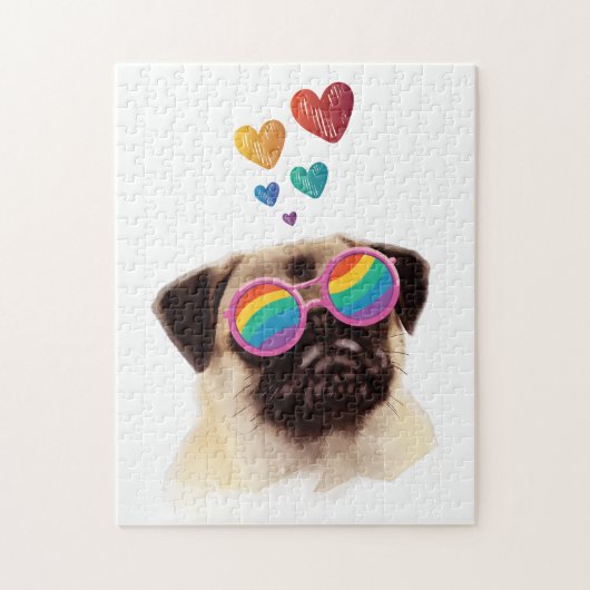 Pug Dog met Hearts Valentijnsdag Legpuzzel (Verticaal)