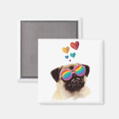 Pug Dog met Hearts Valentijnsdag Magneet (Voorkant / Achterkant)