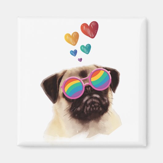 Pug Dog met Hearts Valentijnsdag Magneet (Voorkant)
