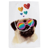 Pug Dog met Hearts Valentijnsdag Medium Cadeauzakje (Voorkant)