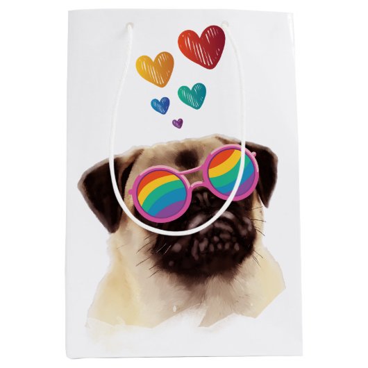 Pug Dog met Hearts Valentijnsdag Medium Cadeauzakje (Voorkant)