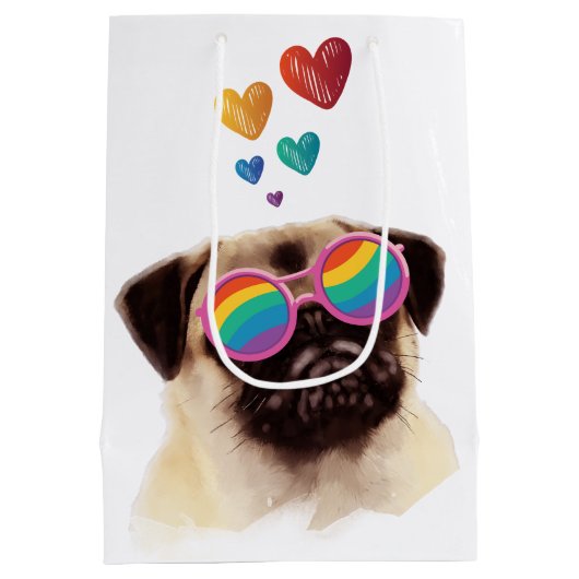 Pug Dog met Hearts Valentijnsdag Medium Cadeauzakje (Achterkant)