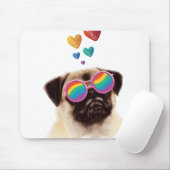 Pug Dog met Hearts Valentijnsdag Muismat (Met muis)