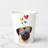 Pug Dog met Hearts Valentijnsdag Papieren Bekers (Achterkant)