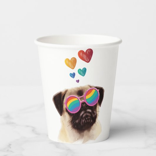 Pug Dog met Hearts Valentijnsdag Papieren Bekers (Achterkant)