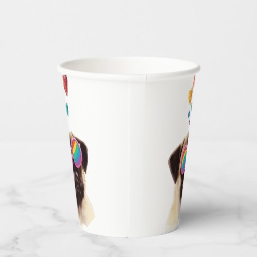 Pug Dog met Hearts Valentijnsdag Papieren Bekers (Rechts)