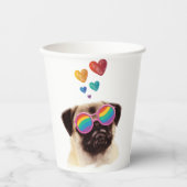 Pug Dog met Hearts Valentijnsdag Papieren Bekers (Voorkant)