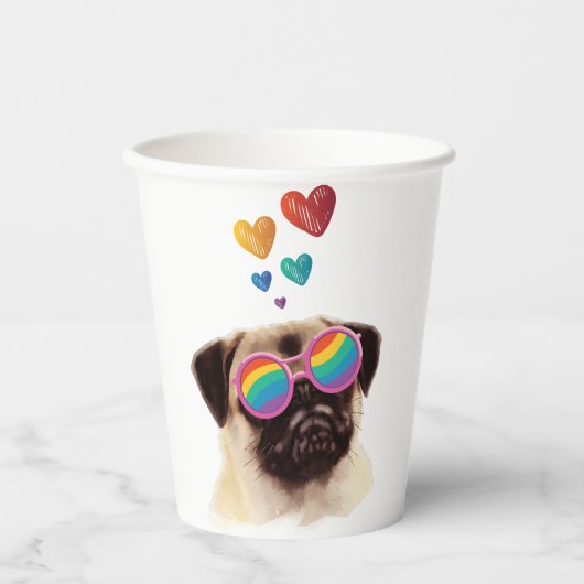 Pug Dog met Hearts Valentijnsdag Papieren Bekers (Voorkant)