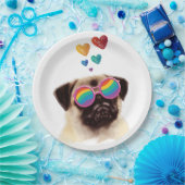 Pug Dog met Hearts Valentijnsdag Papieren Bordje (Feest)