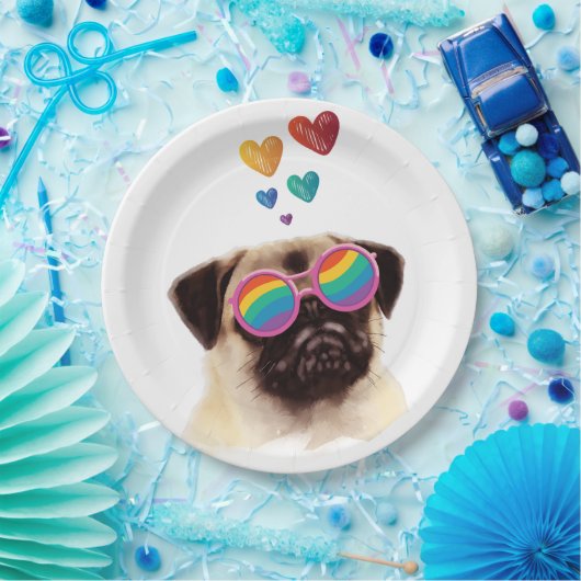 Pug Dog met Hearts Valentijnsdag Papieren Bordje (Feest)