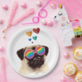 Pug Dog met Hearts Valentijnsdag Papieren Bordje (Feest)