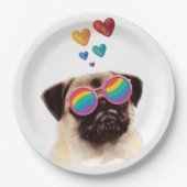 Pug Dog met Hearts Valentijnsdag Papieren Bordje (Voorkant)