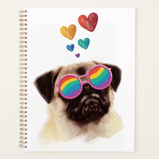 Pug Dog met Hearts Valentijnsdag Planner (Voorkant)