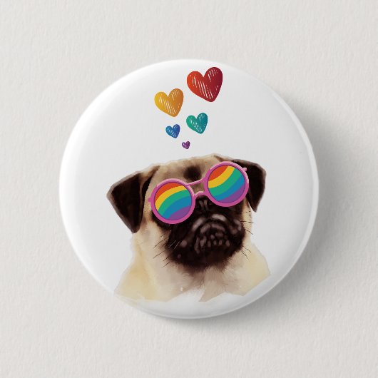 Pug Dog met Hearts Valentijnsdag Ronde Button 5,7 Cm (Voorkant)