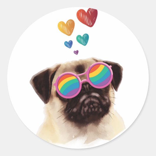 Pug Dog met Hearts Valentijnsdag Ronde Sticker (Voorkant)