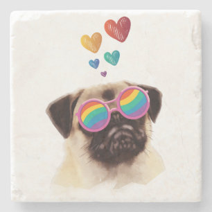 Pug Dog met Hearts Valentijnsdag Stenen Onderzetter