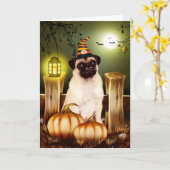 Pug Dog met Heks Pet Halloween Kaart (Gele Bloem)