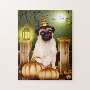 Pug Dog met Heks Pet Halloween Legpuzzel
