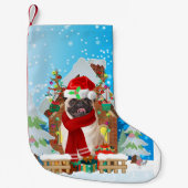 Pug dog met kerstcadeaus kleine kerstsok (Voorkant)