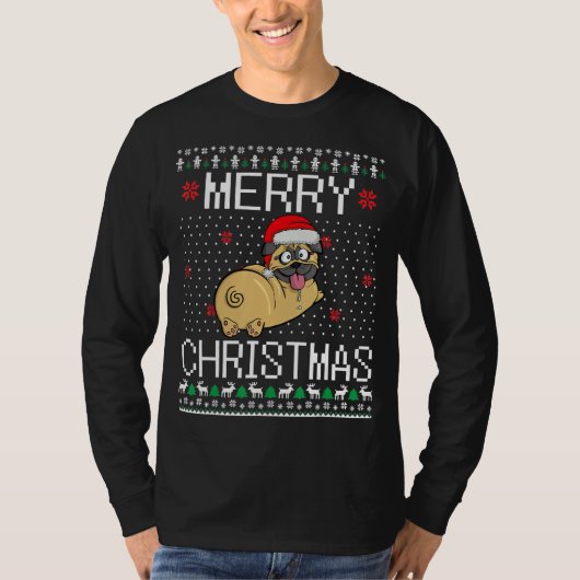 Pug Dog met Kerstmis Ugly Sweater Funny Merry Pugm T-shirt (Voorkant)