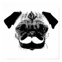 Pug Dog met Mustache Black & White