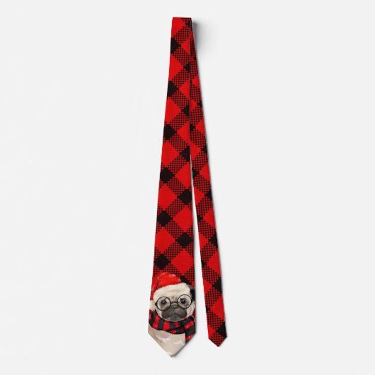 Pug Dog met Red Pset Holiday Kerstmis Stropdas (Voorkant)